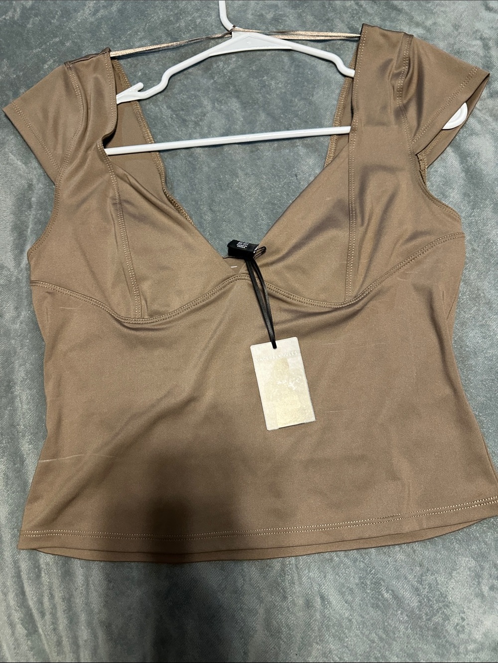 Sincerely Jules Brown Deep V Cap Sleeve Crop Top